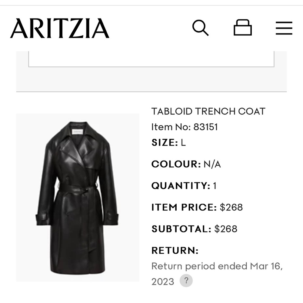 Aritzia Vegan Leather Trench coat